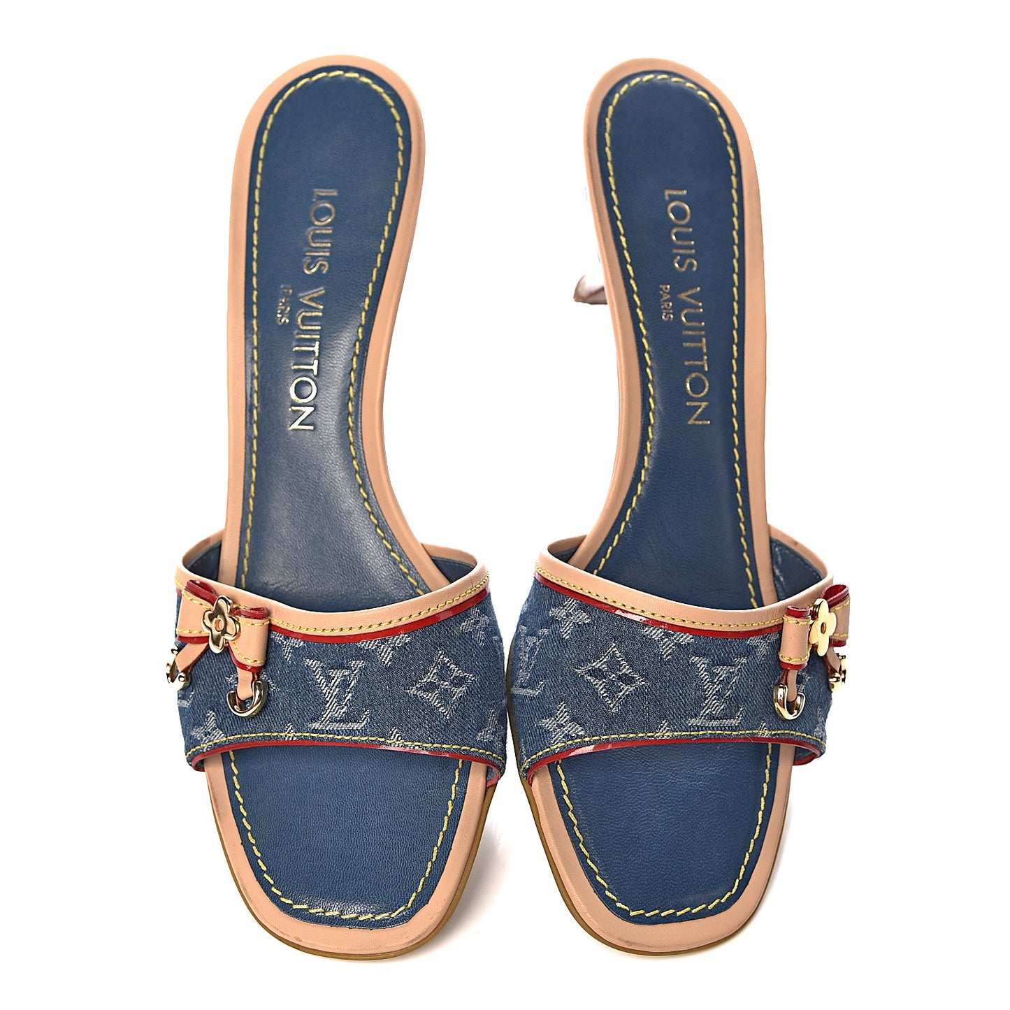 Denim Monogram Mules Peep Toe Heels 37