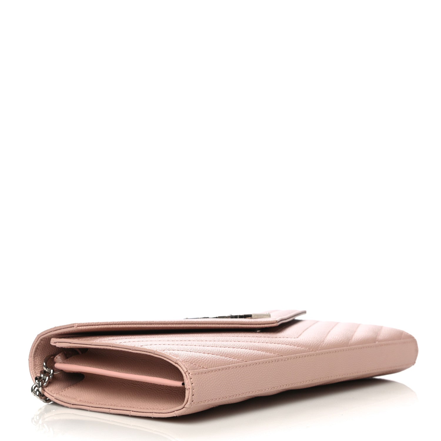 Saint Laurent Grain De Poudre Matelasse Chevron Monogram Chain Wallet Pale Pink 4 of 9