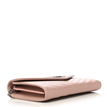 Saint Laurent Grain De Poudre Matelasse Chevron Monogram Chain Wallet Pale Pink 4 of 9