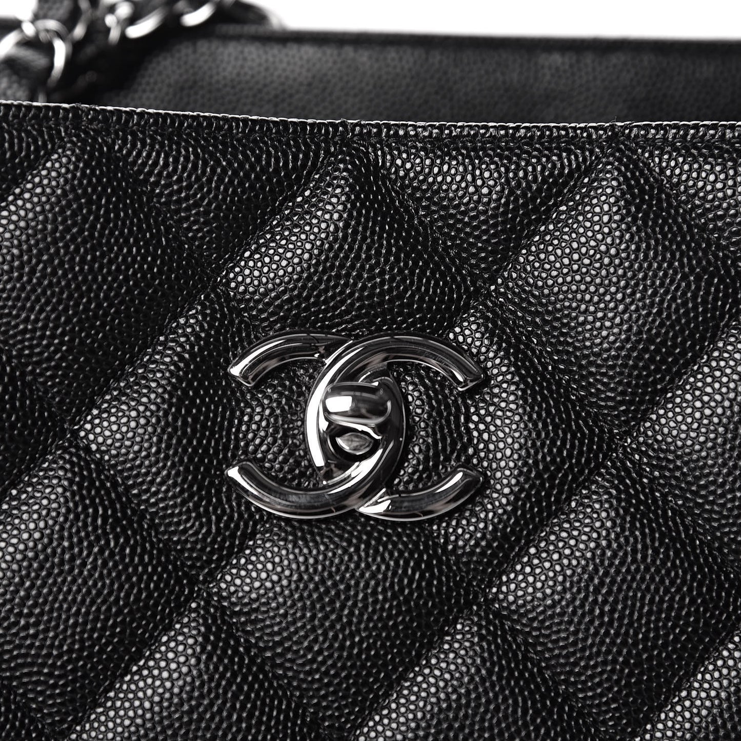 Caviar Quilted Large Classic Shopping Tote Black