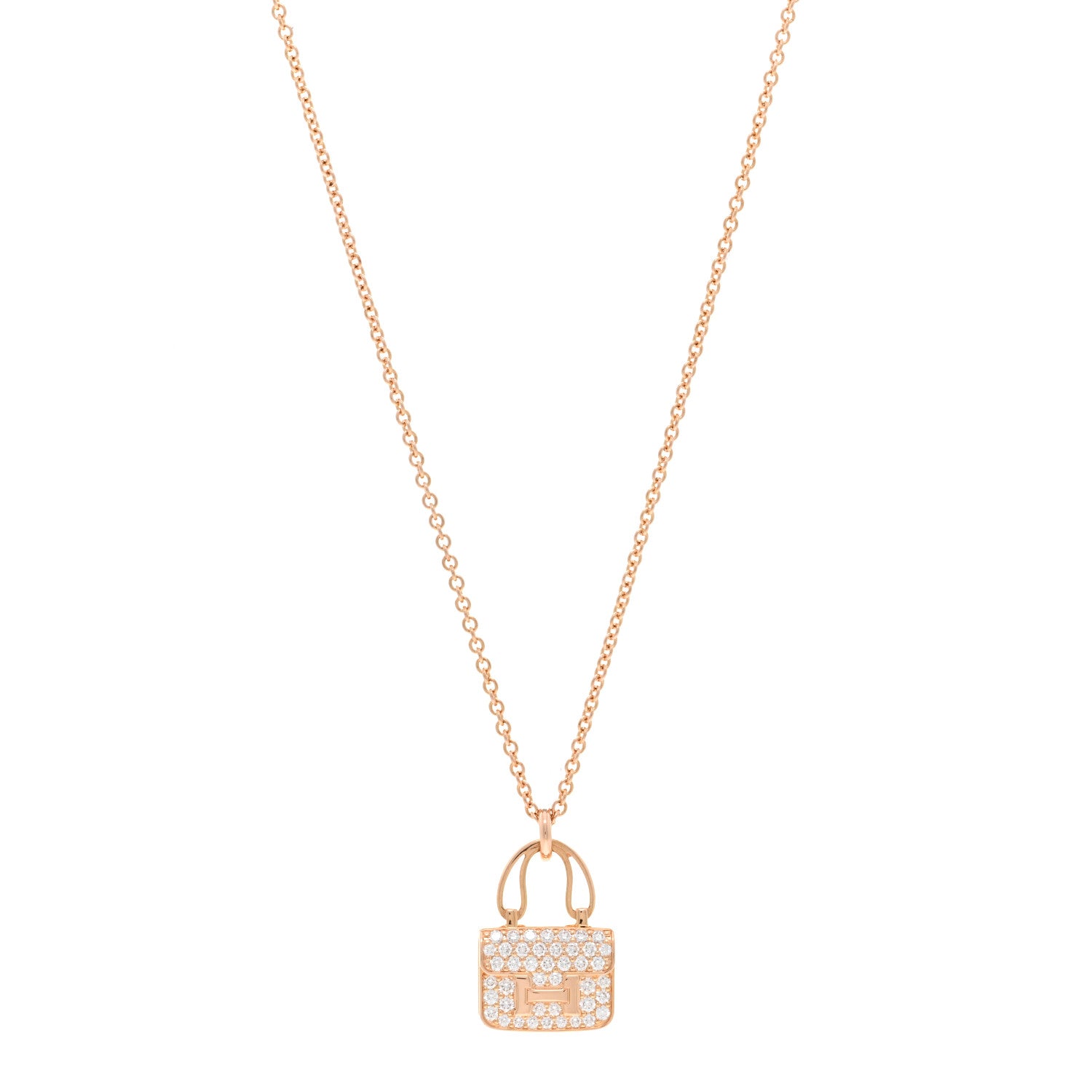 Hermes 18K Rose Gold Diamond Constance Amulettes Pendant Necklace 1 of 5