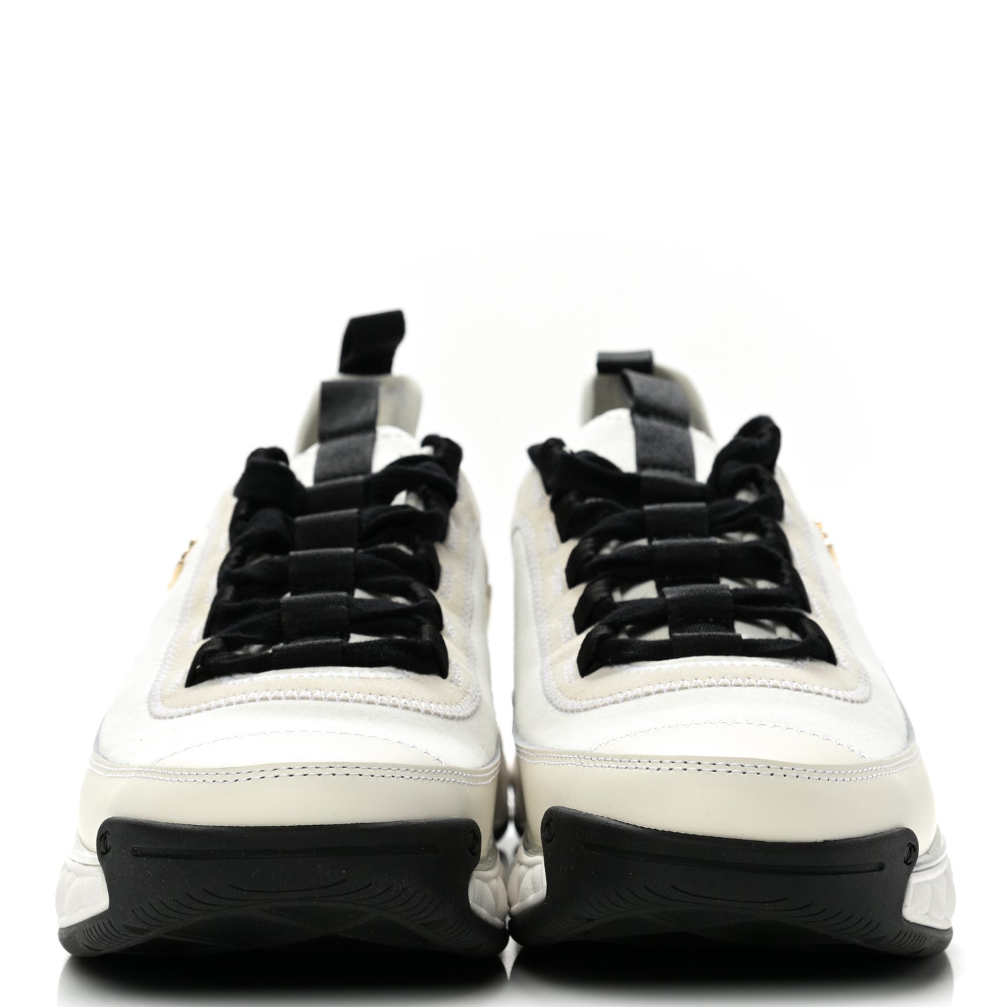 Velvet Calfskin Mixed Fibers CC Sneakers 41 Ivory Black