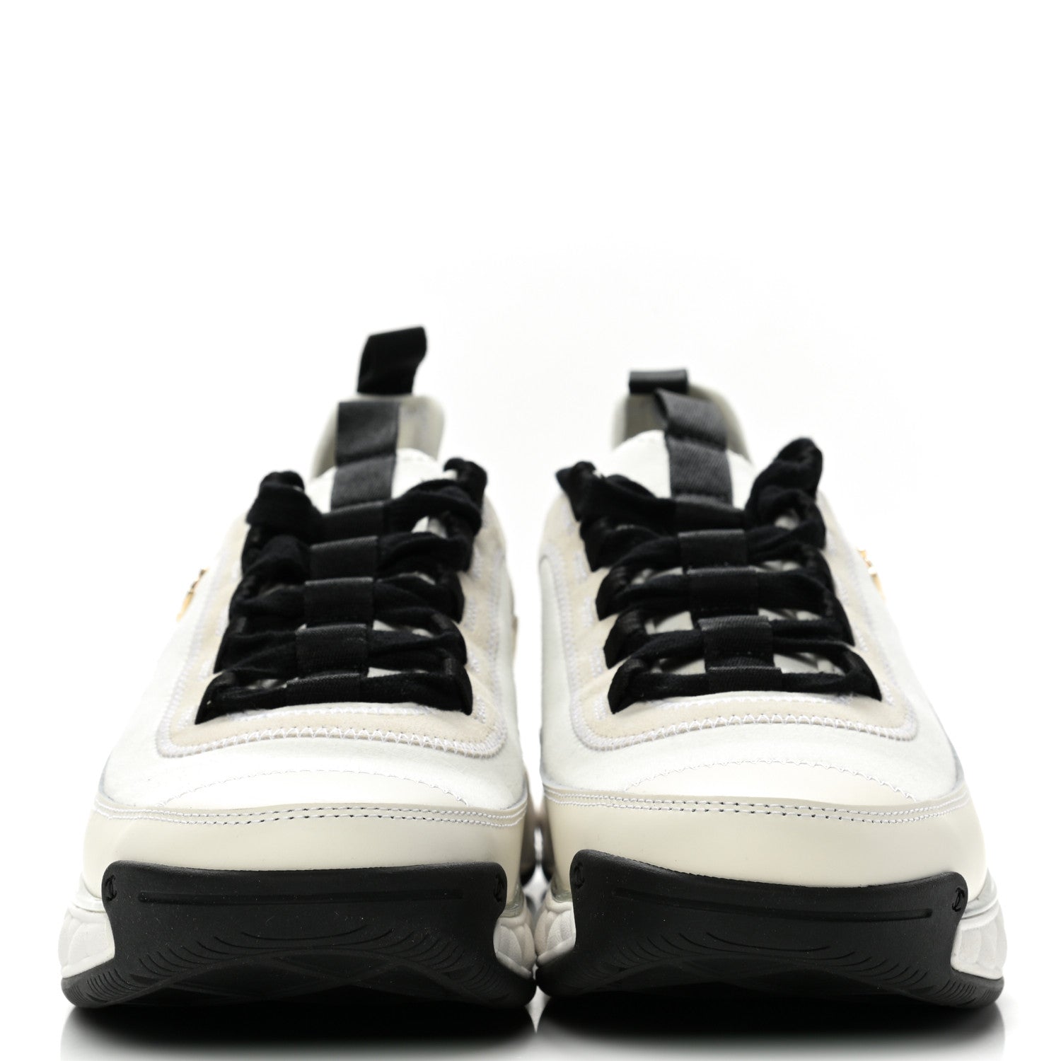 Chanel Velvet Calfskin Mixed Fibers CC Sneakers 41 Ivory Black 2 of 9
