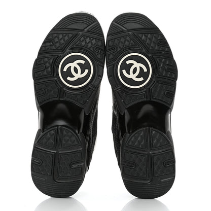 Chanel Mesh Suede Grained Calfskin Womens CC Sneakers 39.5 Black White 5 of 12