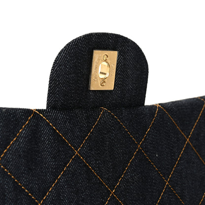 Chanel Denim Quilted XXL Travel Flap Bag Dark Blue Orange 6 of 12