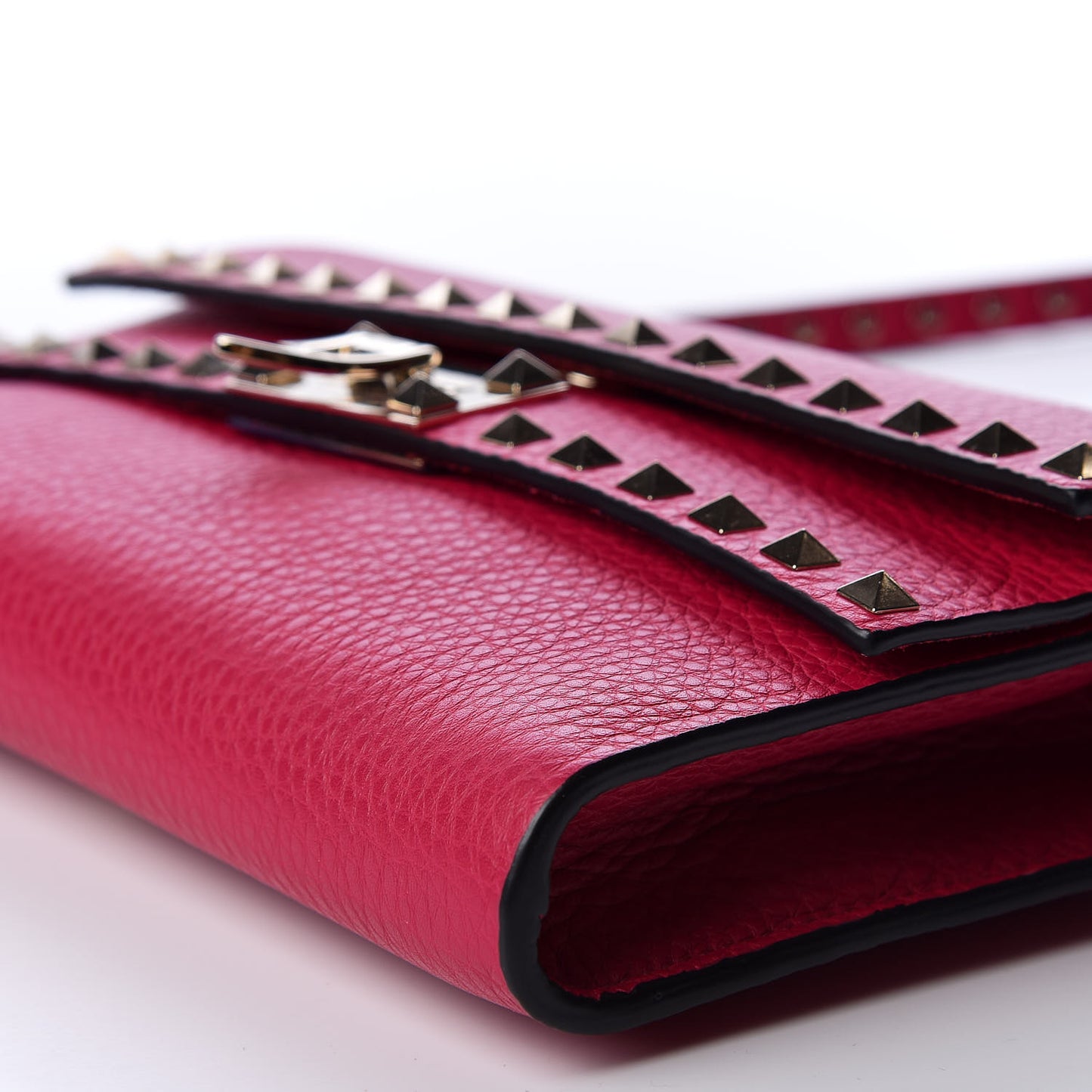 Pebbled Calfskin Rockstud Double Flap Crossbody Bag Blossom