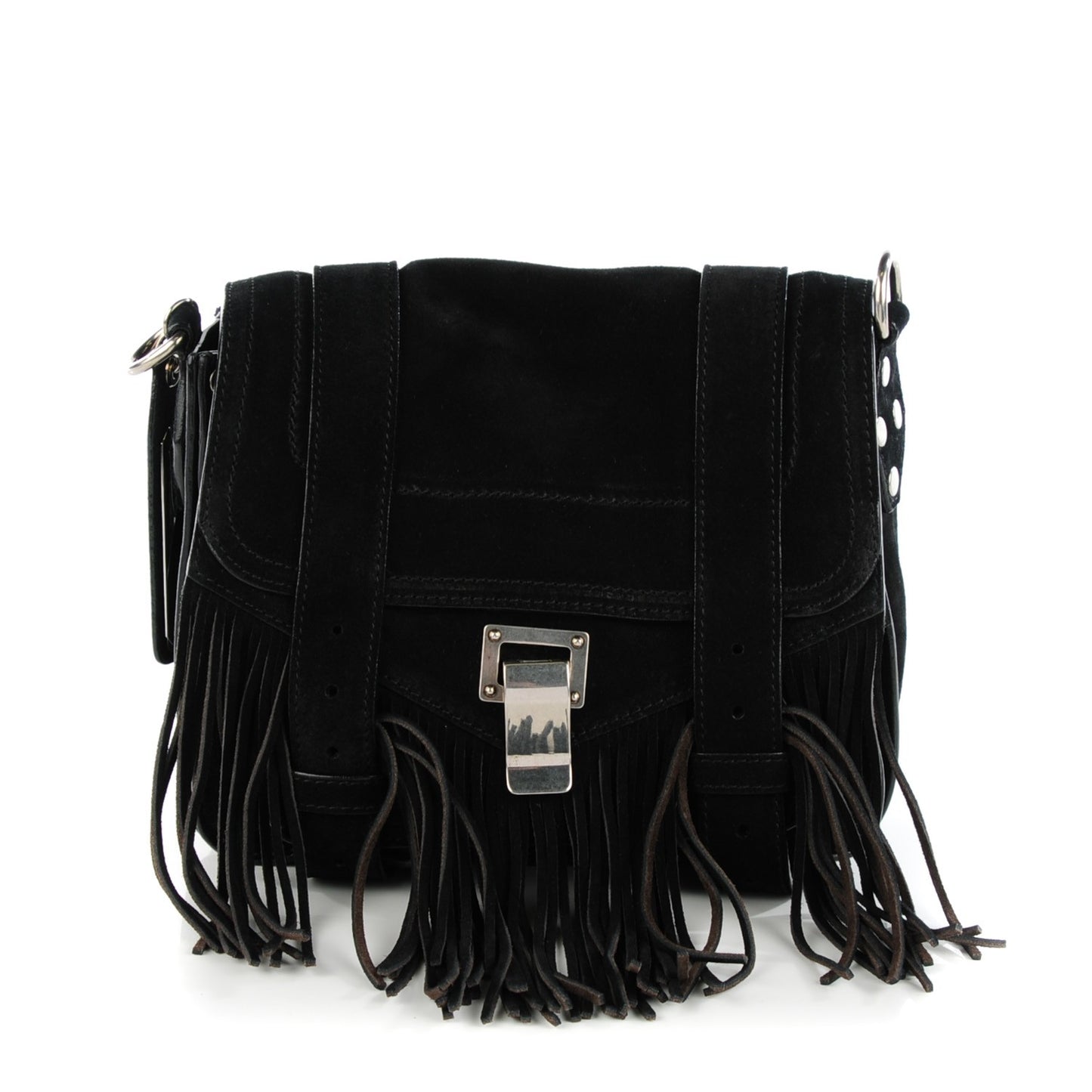 Suede Fringed PS1 Crossbody Pouch Messenger Black