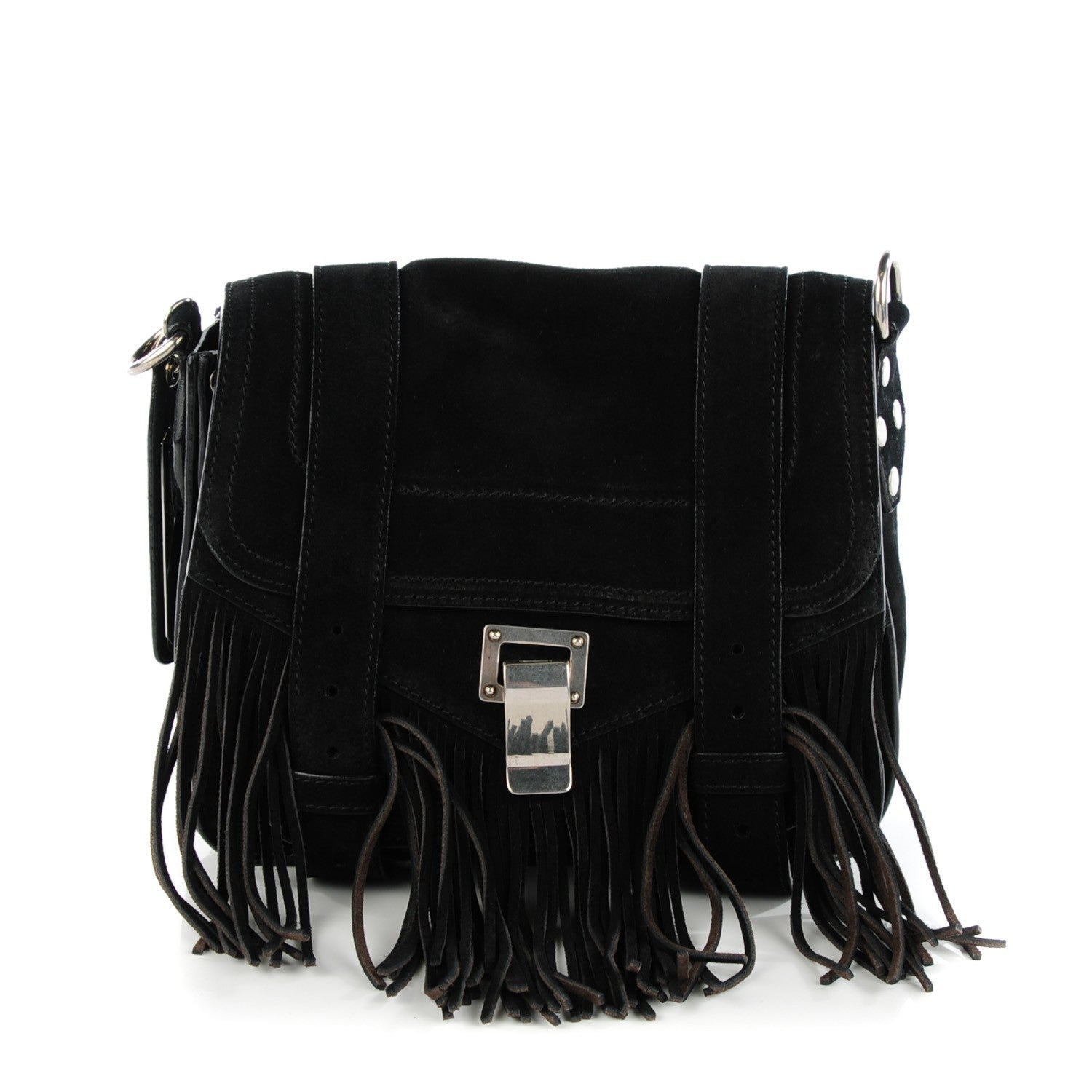 Proenza Schouler Suede Fringed PS1 Crossbody Pouch Messenger Black 1 of 9