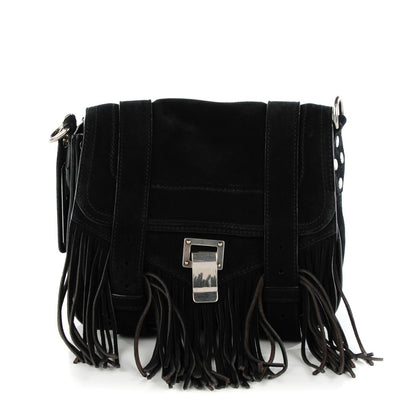 Proenza Schouler Suede Fringed PS1 Crossbody Pouch Messenger Black 1 of 9