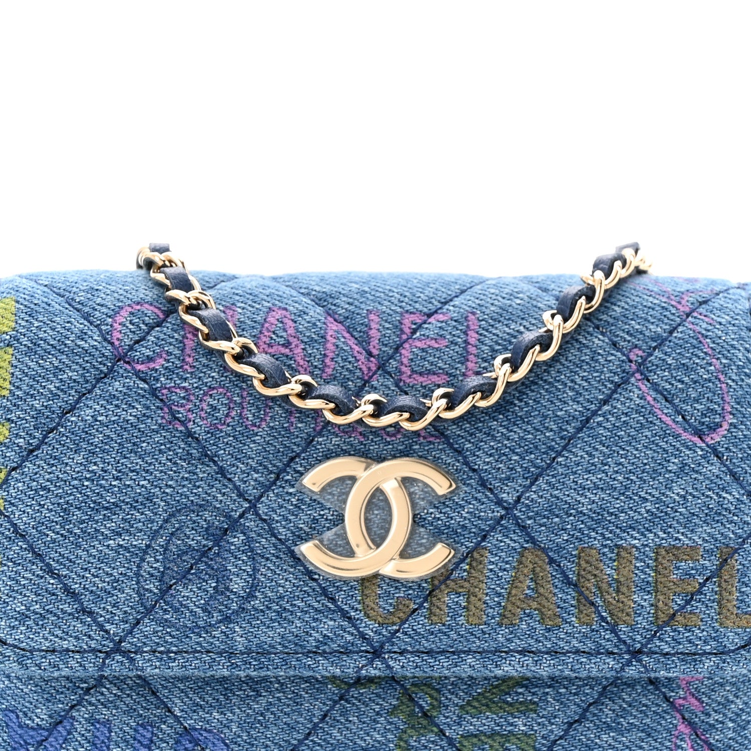 Chanel Denim Quilted Denim Mood Clutch With Chain Blue Multicolor 8 of 11