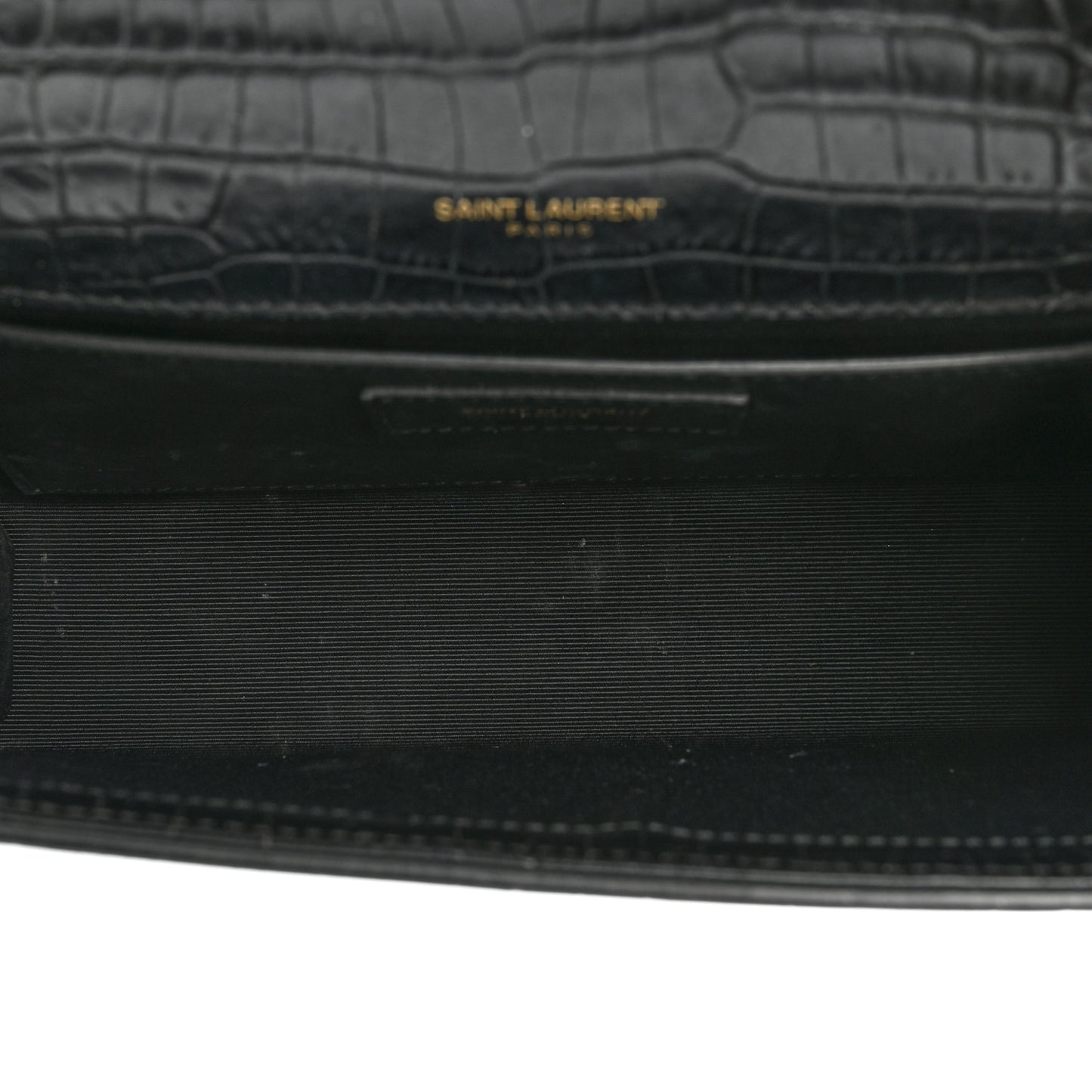 Calfskin Crocodile Embossed Medium Classic Monogram Kate Tassel Satchel Black