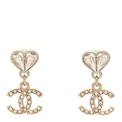 Chanel Crystal CC Heart Drop Earrings Gold Silver 1 of 5