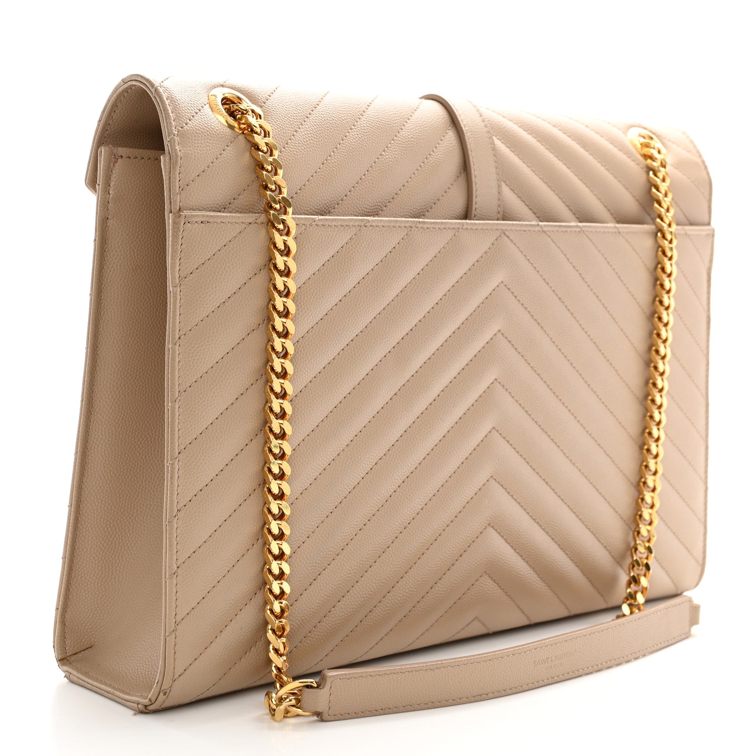 Saint Laurent Grain De Poudre Matelasse Chevron Large Monogram Satchel Dark Beige 3 of 13