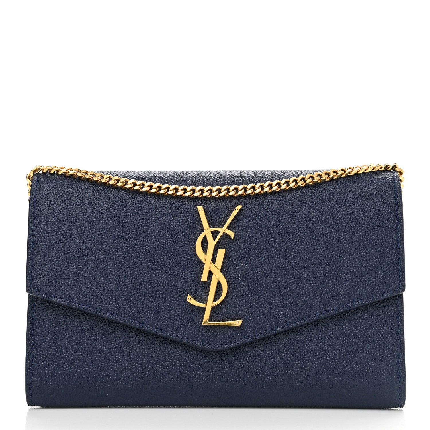 Saint Laurent Grain De Poudre Monogram Uptown Chain Wallet Blue Charron 3 of 13