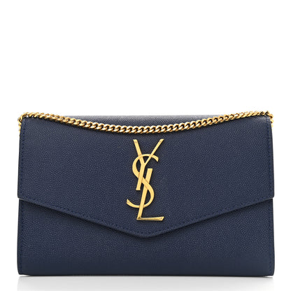 Saint Laurent Grain De Poudre Monogram Uptown Chain Wallet Blue Charron 3 of 13