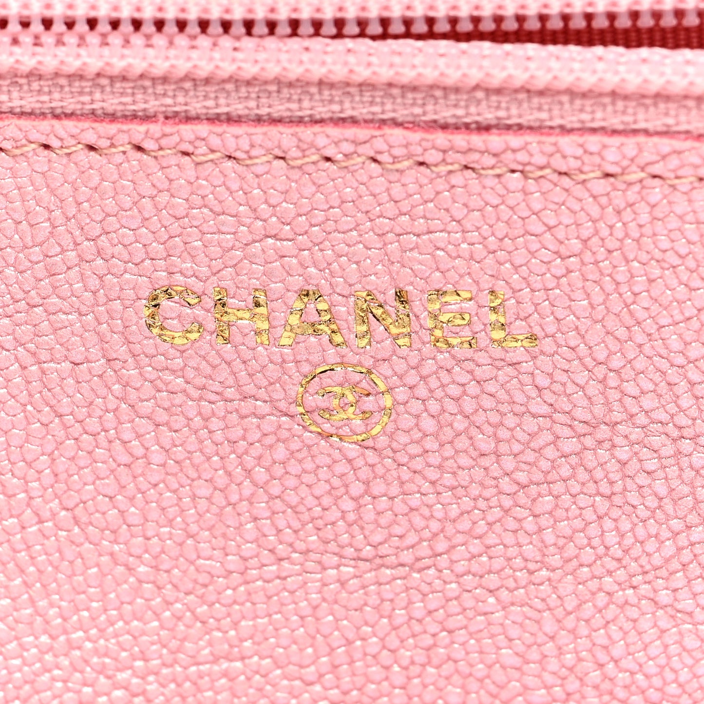 Iridescent Caviar Quilted Wallet on Chain WOC Rose Pink