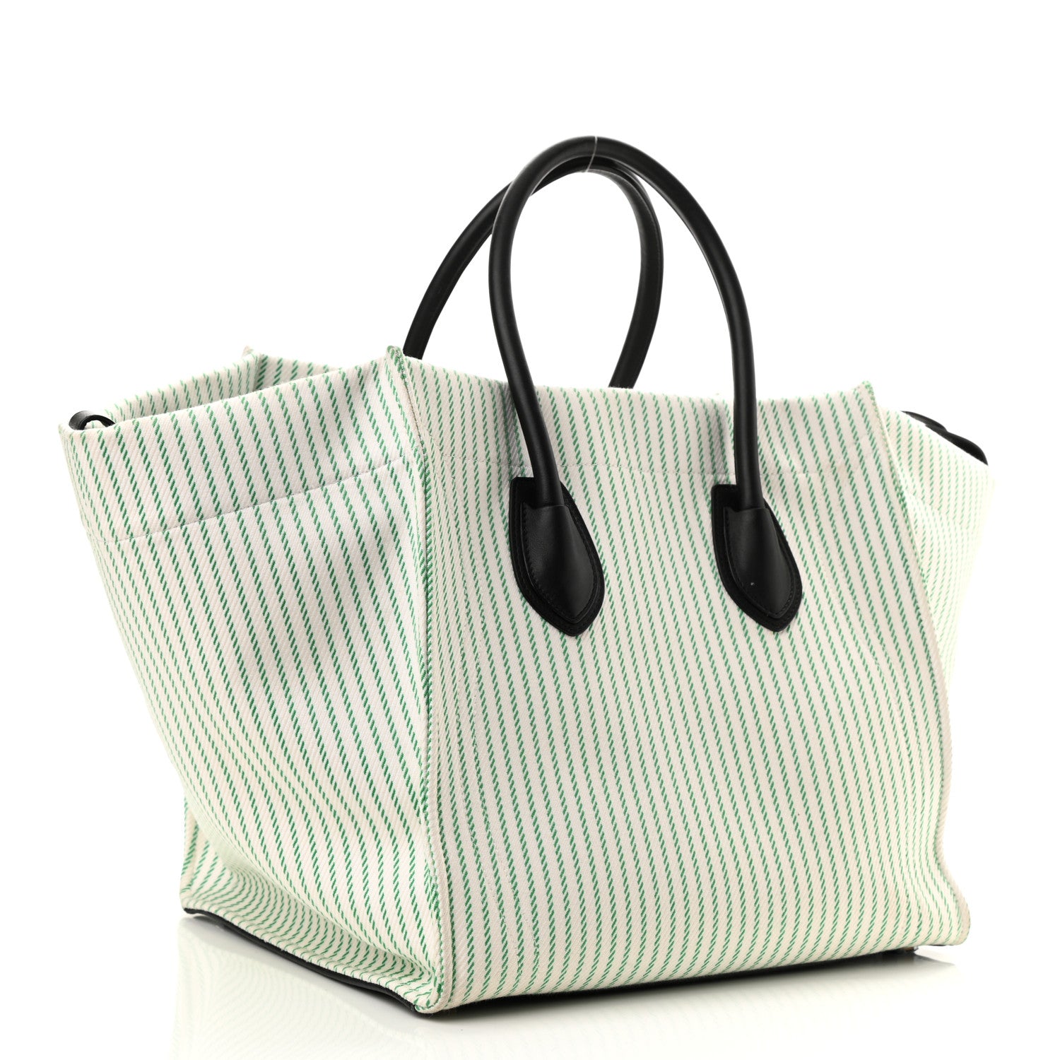 Celine Cotton Canvas Striped Medium Phantom Luggage White Green 3 of 12
