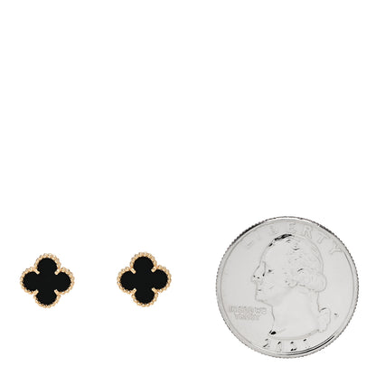 Van Cleef & Arpels 18K Yellow Gold Black Onyx Sweet Alhambra Earrings 2 of 5