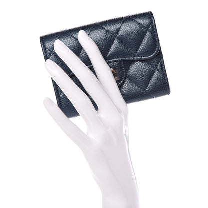Chanel Metallic Caviar Quilted Flap Card Holder Wallet Dark Blue 2 of 9