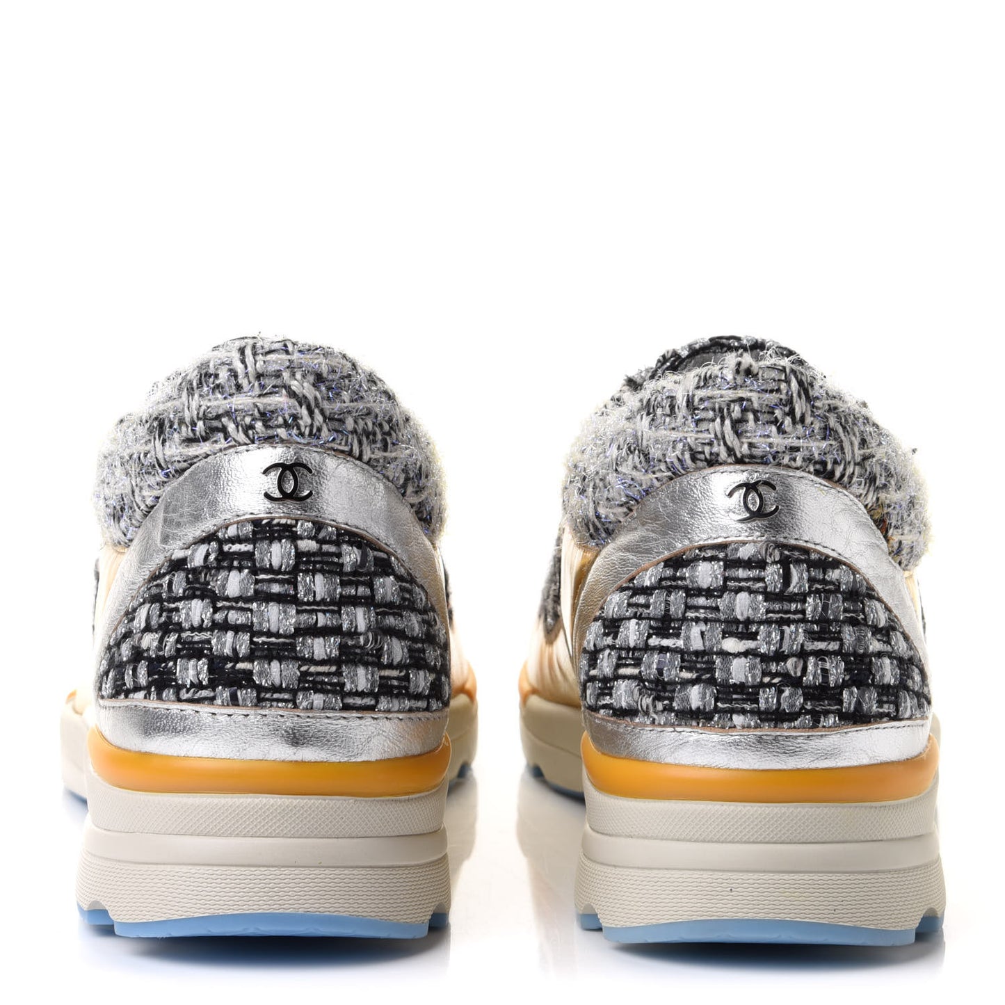 Tweed Lambskin Tennis Sneakers 41 41.5 Black White Argent