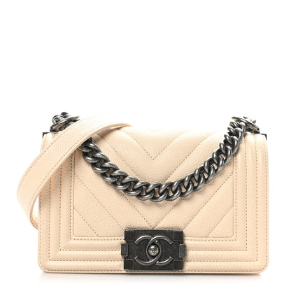 Chanel Caviar Chevron Quilted Small Boy Flap White 1 of 10