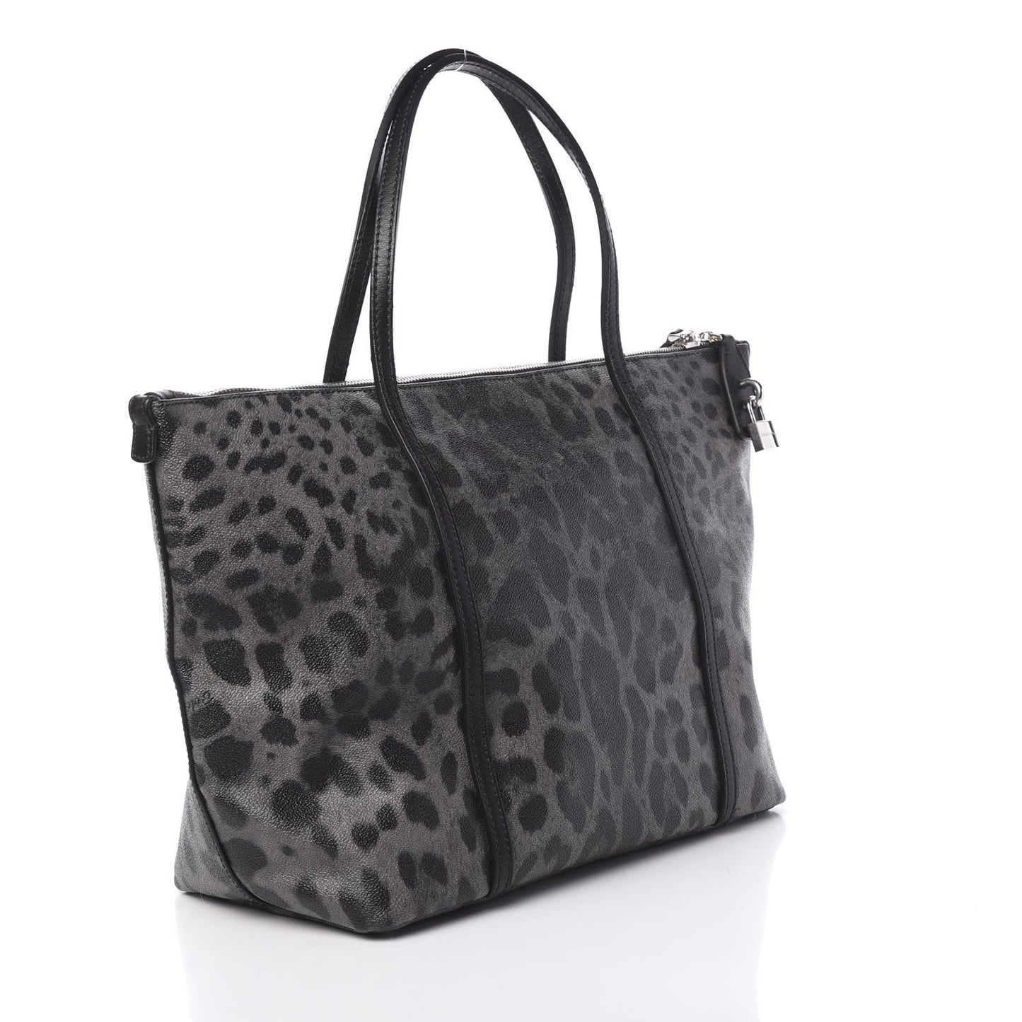 Coated Canvas Leopard Print Miss Escape Tote Grey