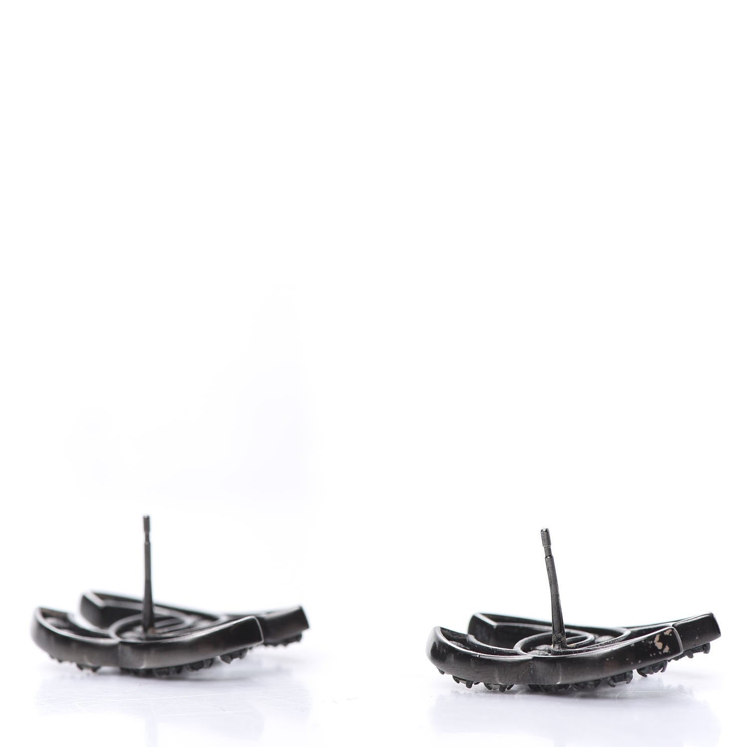 Chanel Ruthenium Crystal CC Earrings Silver Black 3 of 6