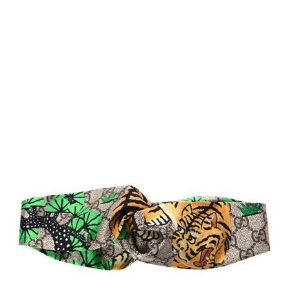 Gucci Silk Monogram Bengal Tiger Print Duchesse Headband Green 1 of 4