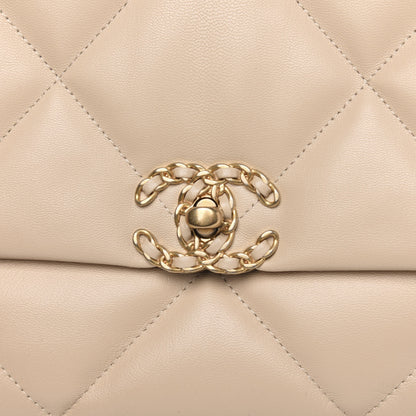 Chanel Lambskin Quilted Maxi Chanel 19 Flap Light Beige 10 of 12