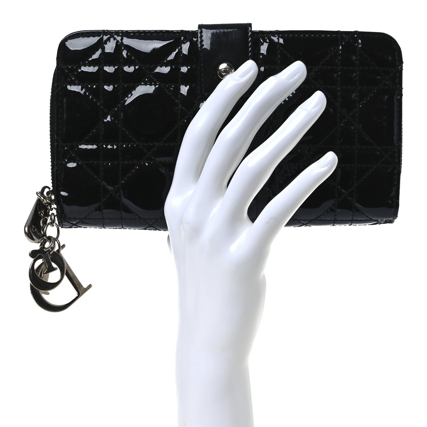 Patent Cannage Lady Dior Continental Wallet Black