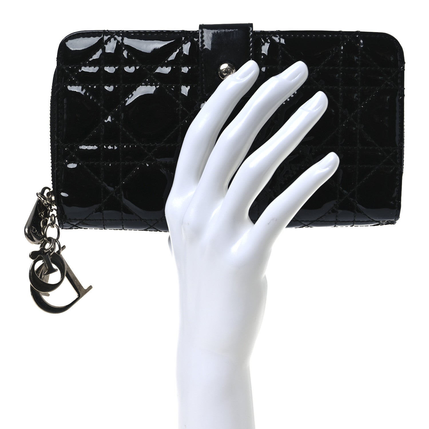 Christian Dior Patent Cannage Lady Dior Continental Wallet Black 2 of 13