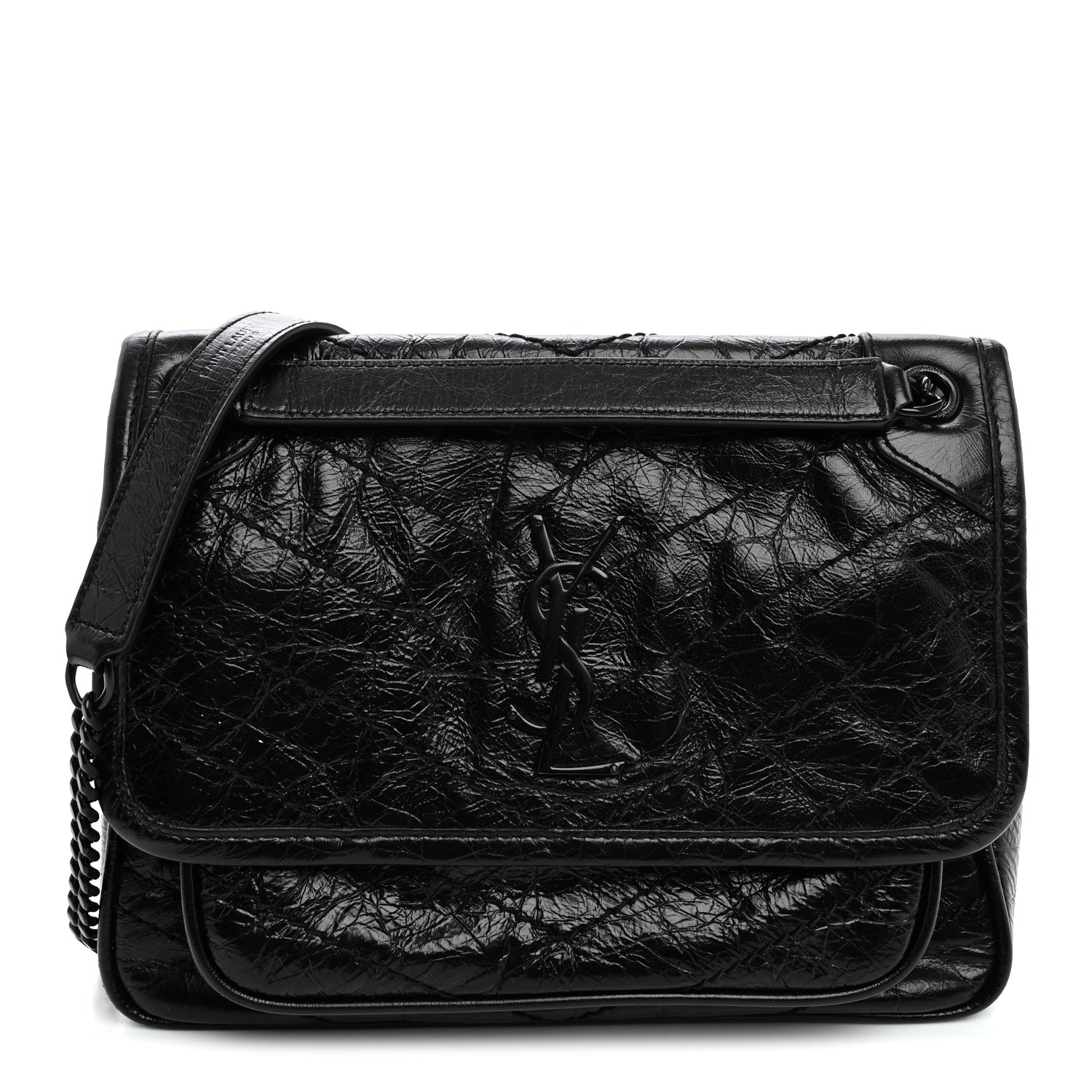 Saint Laurent Crinkled Calfskin Matelasse Monogram Baby Niki Chain Satchel Black 1 of 10