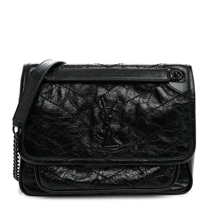 Saint Laurent Crinkled Calfskin Matelasse Monogram Baby Niki Chain Satchel Black 1 of 10