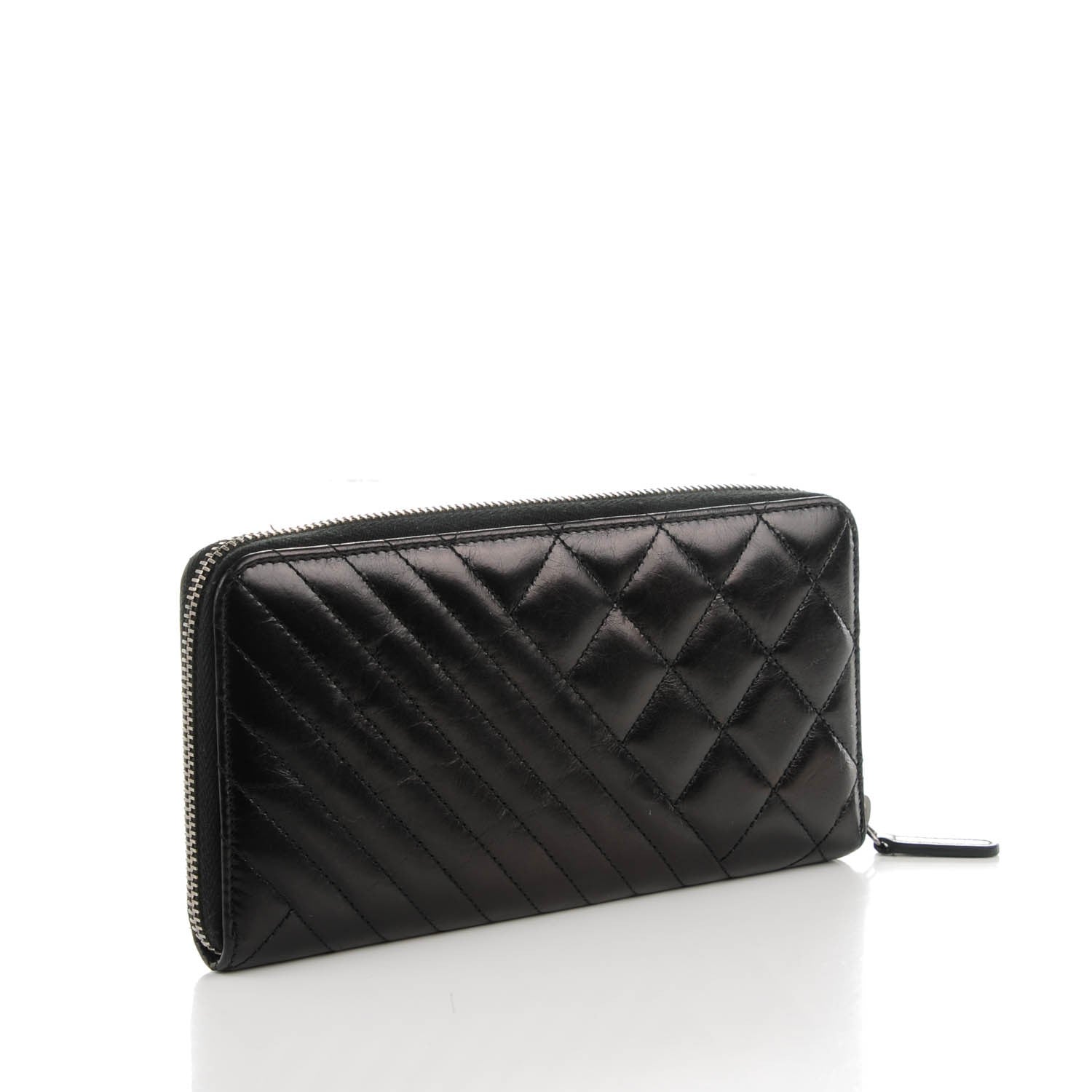 Chanel Glazed Calfskin Coco Boy Large Gusset Zip Around Wallet Black 3 of 8