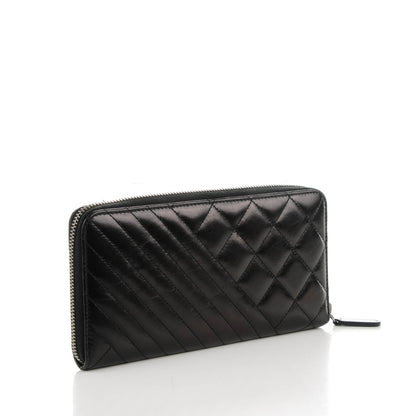 Chanel Glazed Calfskin Coco Boy Large Gusset Zip Around Wallet Black 3 of 8