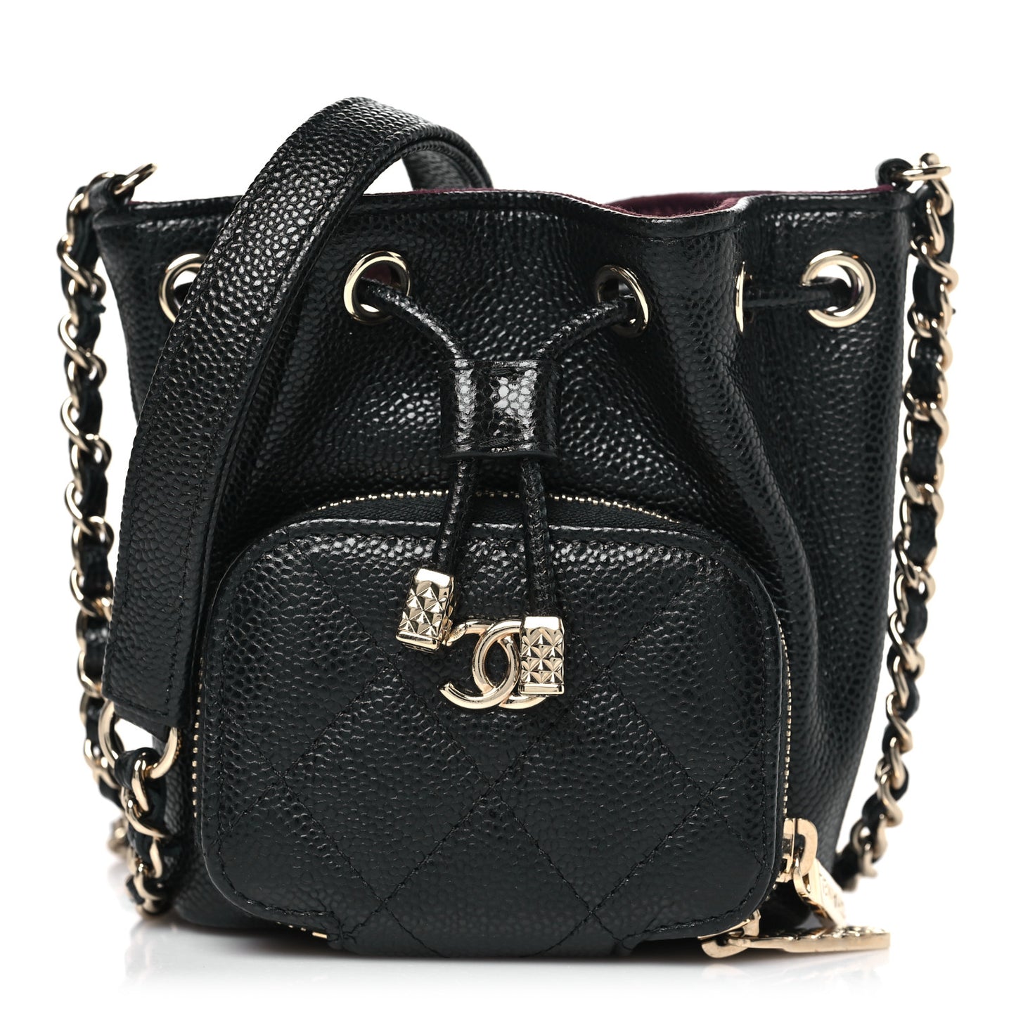 Caviar Quilted Mini CC Pocket Bucket Bag Black