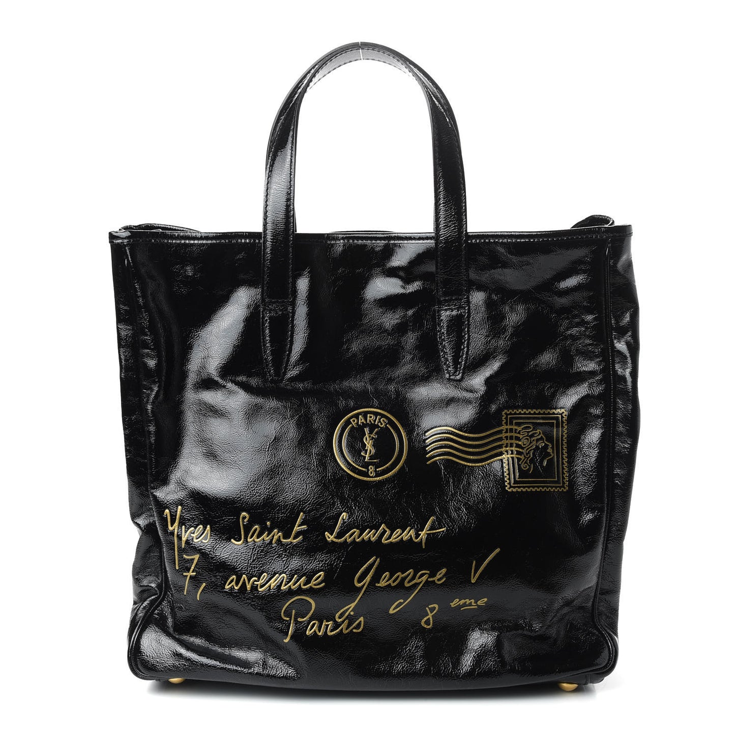 Textured Patent Large Y-Mail Tote Black