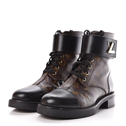Louis Vuitton Calfskin Monogram Wonderland Flat Ranger Boots 38.5 Black 3 of 8