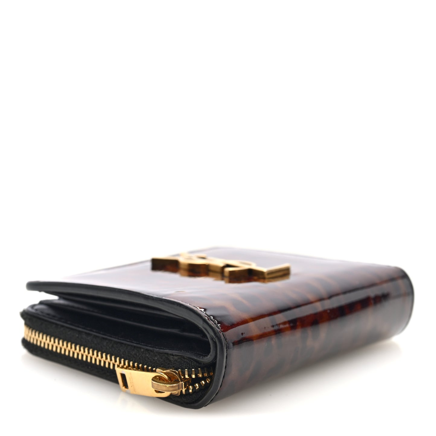 Patent Tartarugato Monogram Compact Wallet Brown