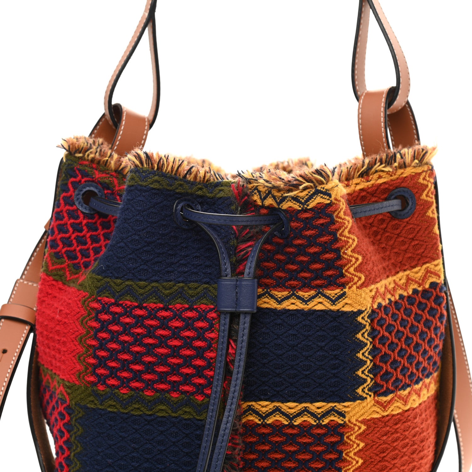 Loewe Wool Calfskin Medium Balloon Bucket Bag Burgundy Tan Tartan 7 of 9