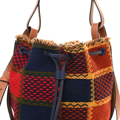 Loewe Wool Calfskin Medium Balloon Bucket Bag Burgundy Tan Tartan 7 of 9