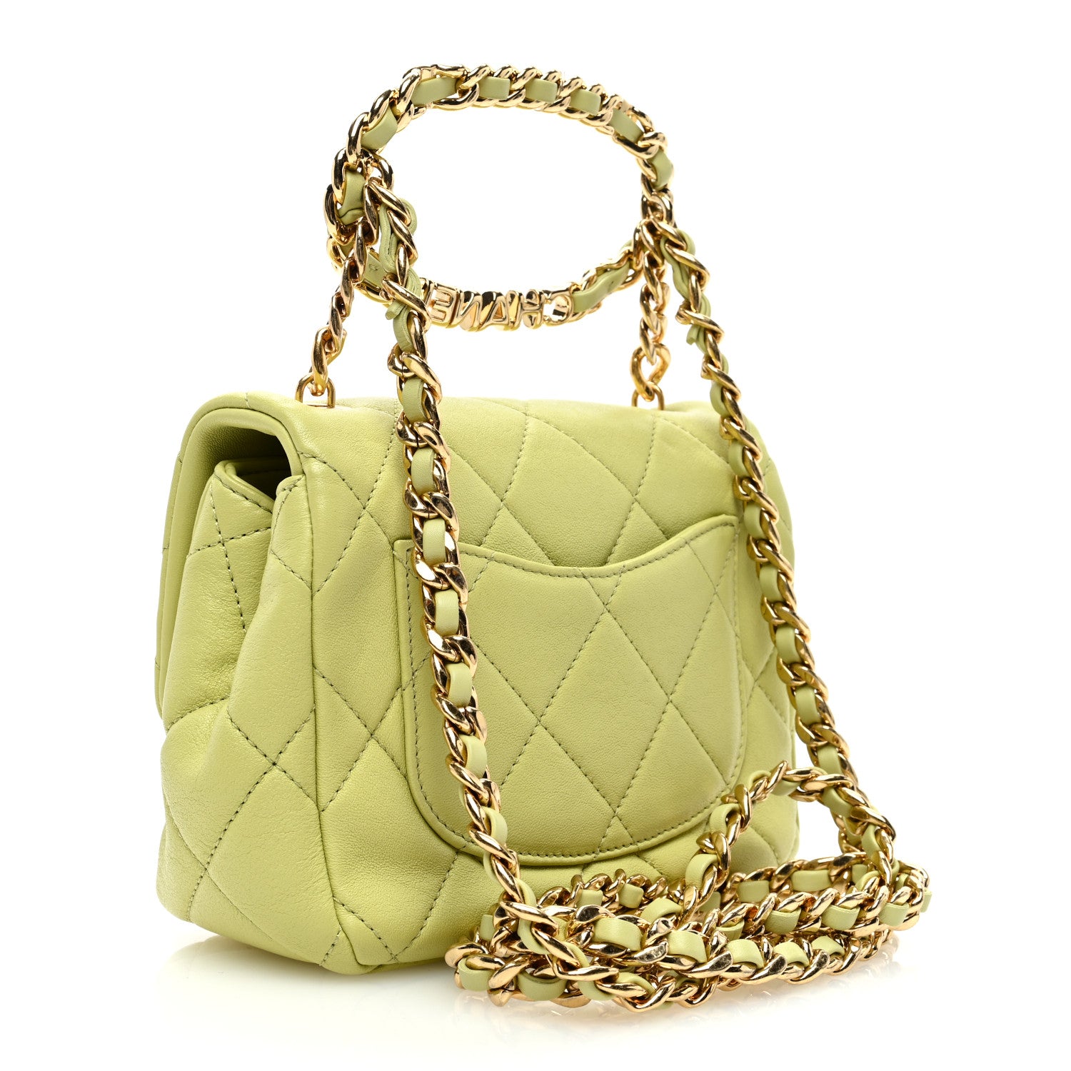 Chanel Lambskin Metal Quilted Mini Top Handle Square Flap Green Light Green 3 of 10