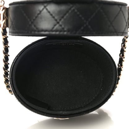 Chanel Lambskin Quilted Mini Round Vanity Case With Chain Black 4 of 14