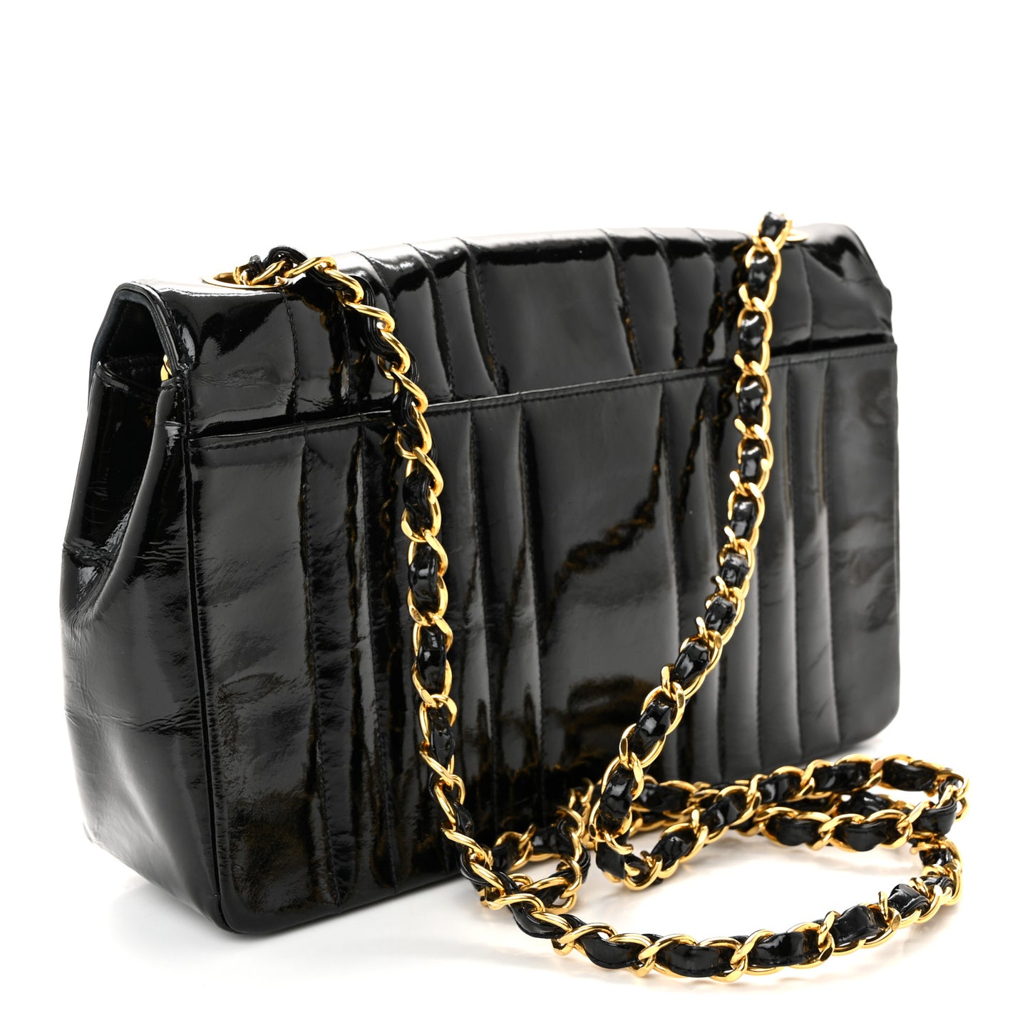 Patent Vertical Quilted Medium Single Flap Black