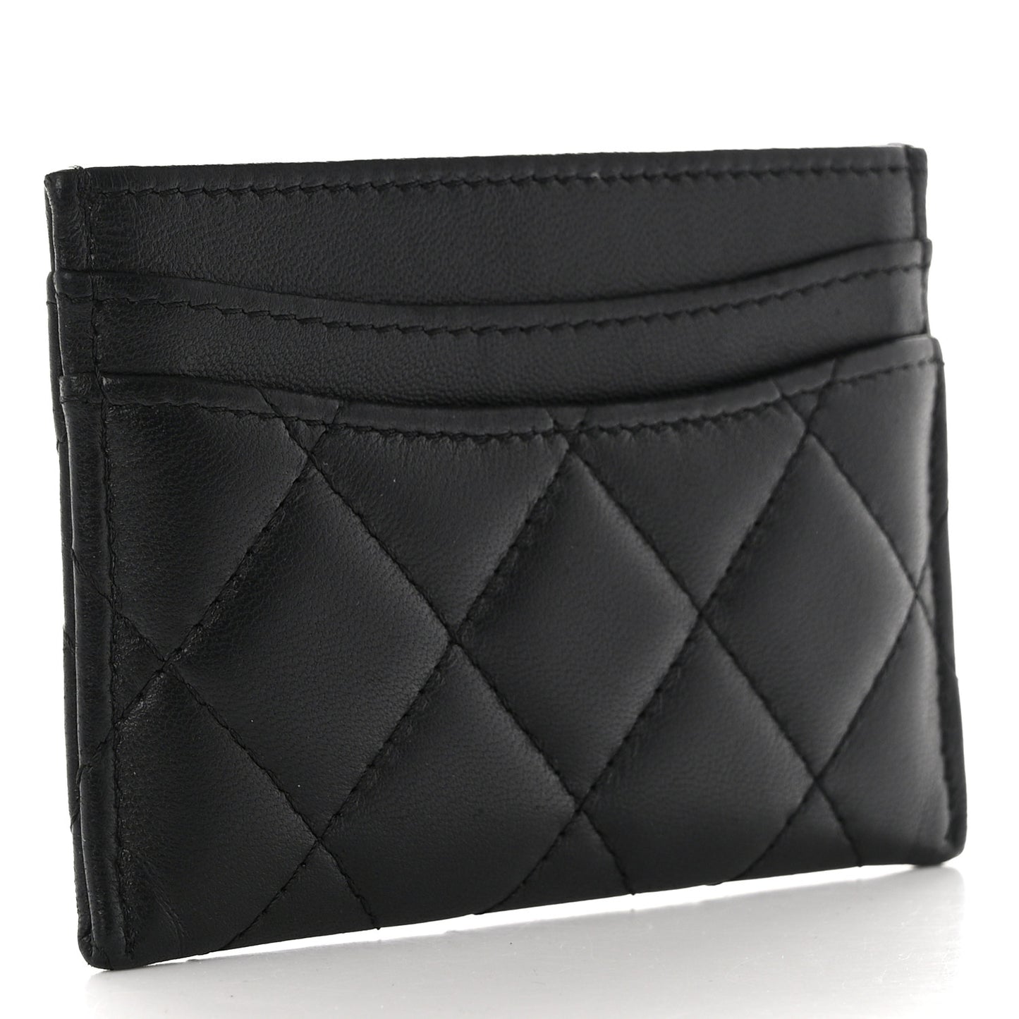 Lambskin Quilted Card Holder Black
