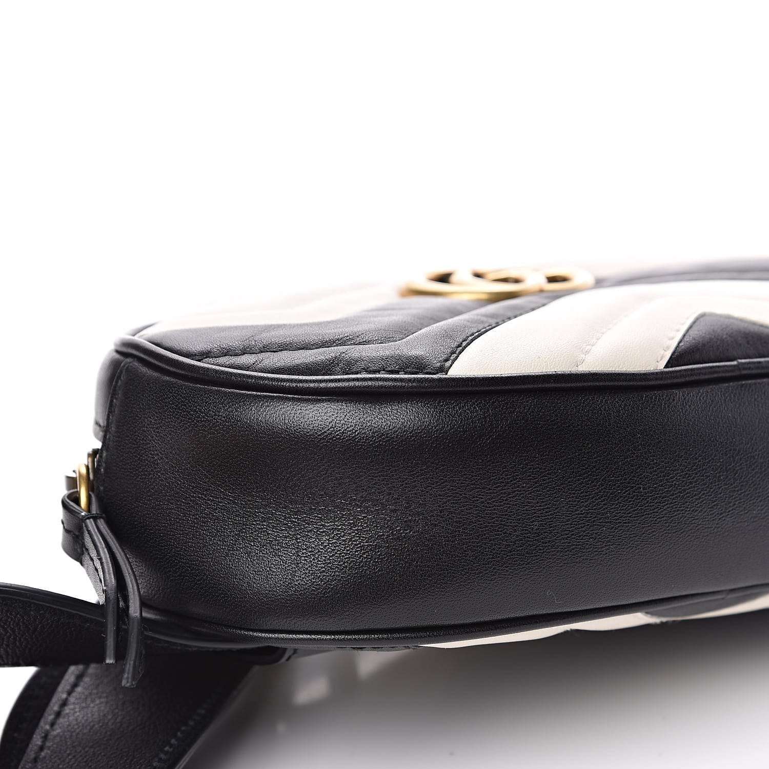 Gucci Calfskin Matelasse GG Marmont Belt Bag 85 34 Black White 10 of 12