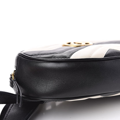 Gucci Calfskin Matelasse GG Marmont Belt Bag 85 34 Black White 10 of 12