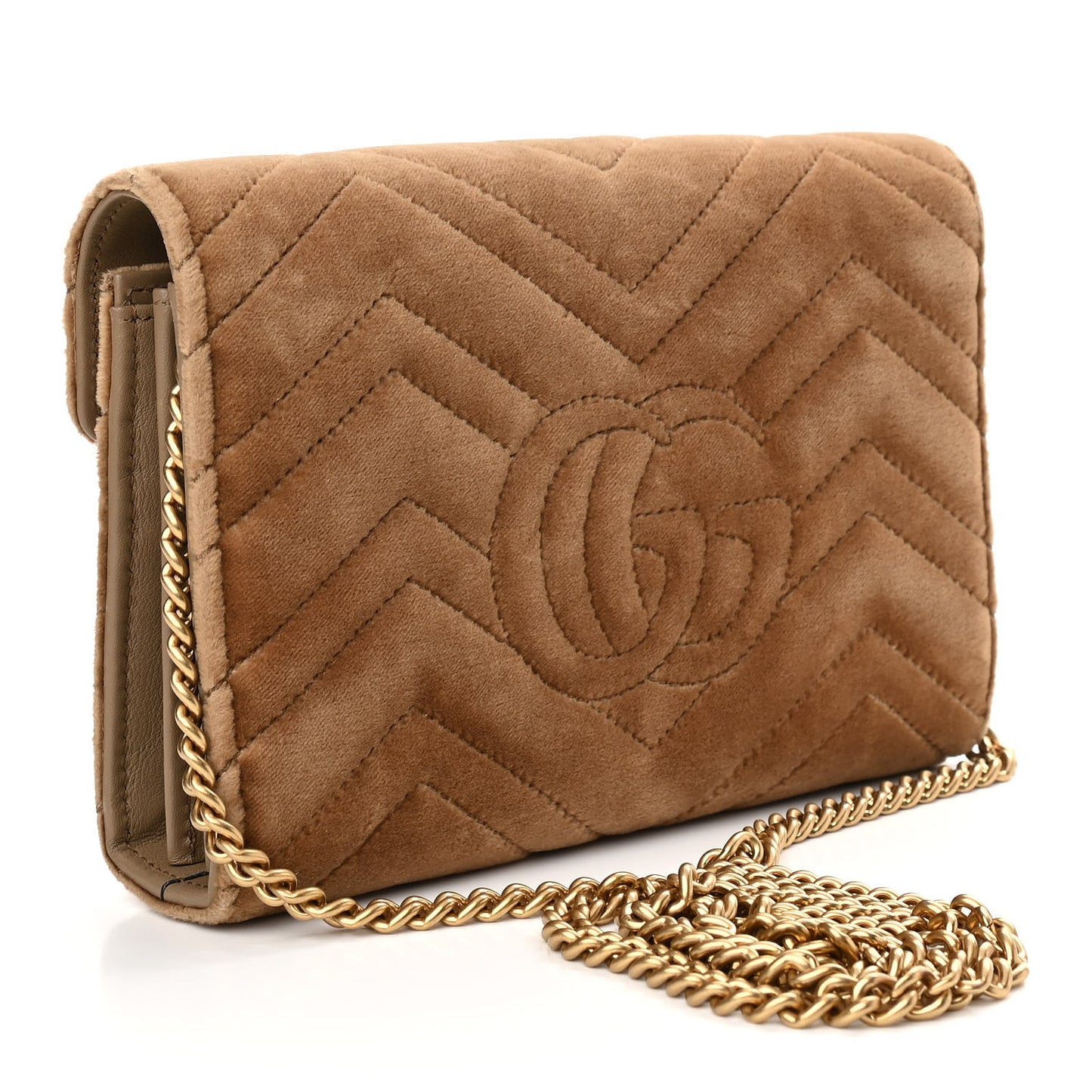 Velvet Matelasse GG Marmont Chain Wallet Taupe