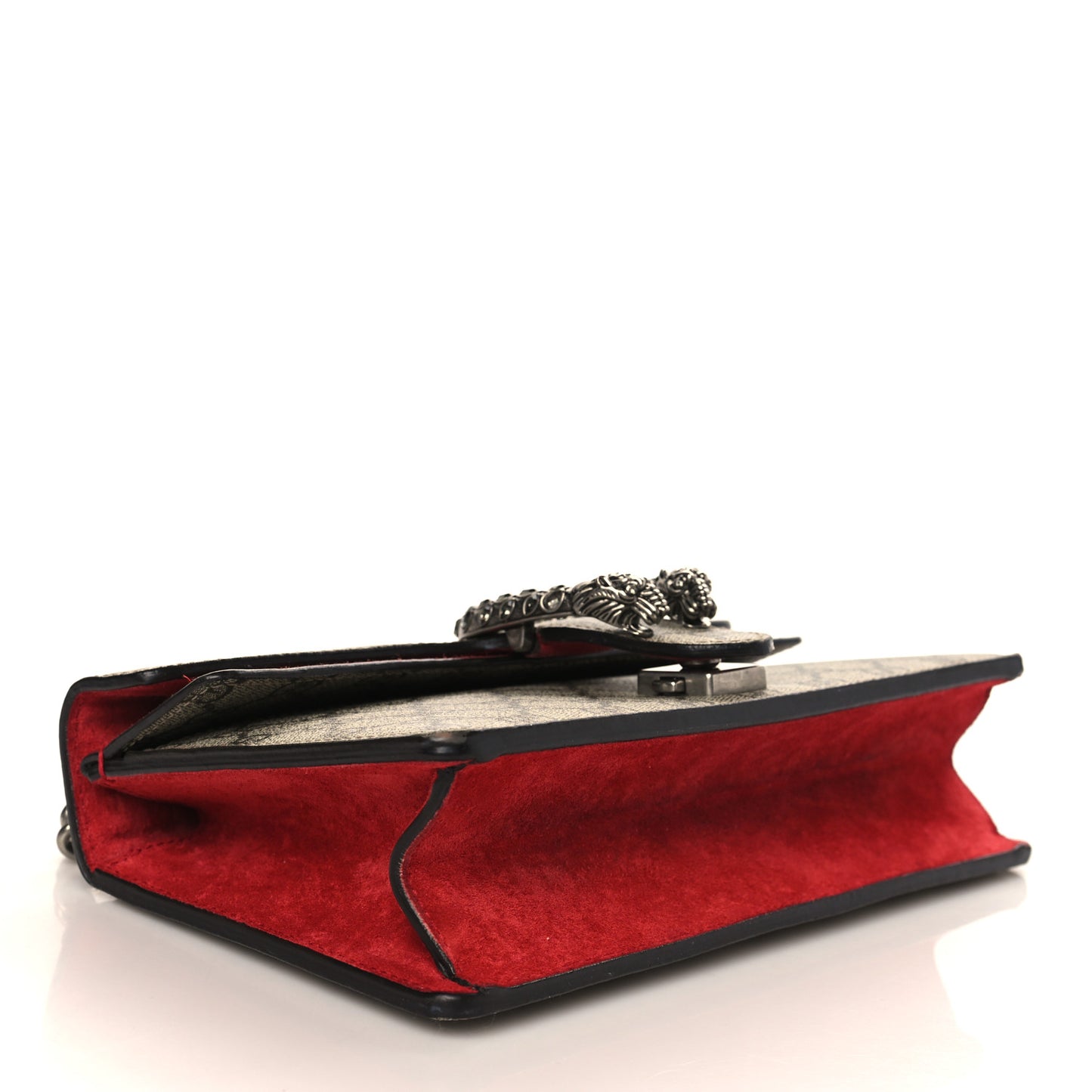 GG Supreme Monogram Suede Crystal Small Dionysus Shoulder Bag Beige Ebony Vulcanic Red