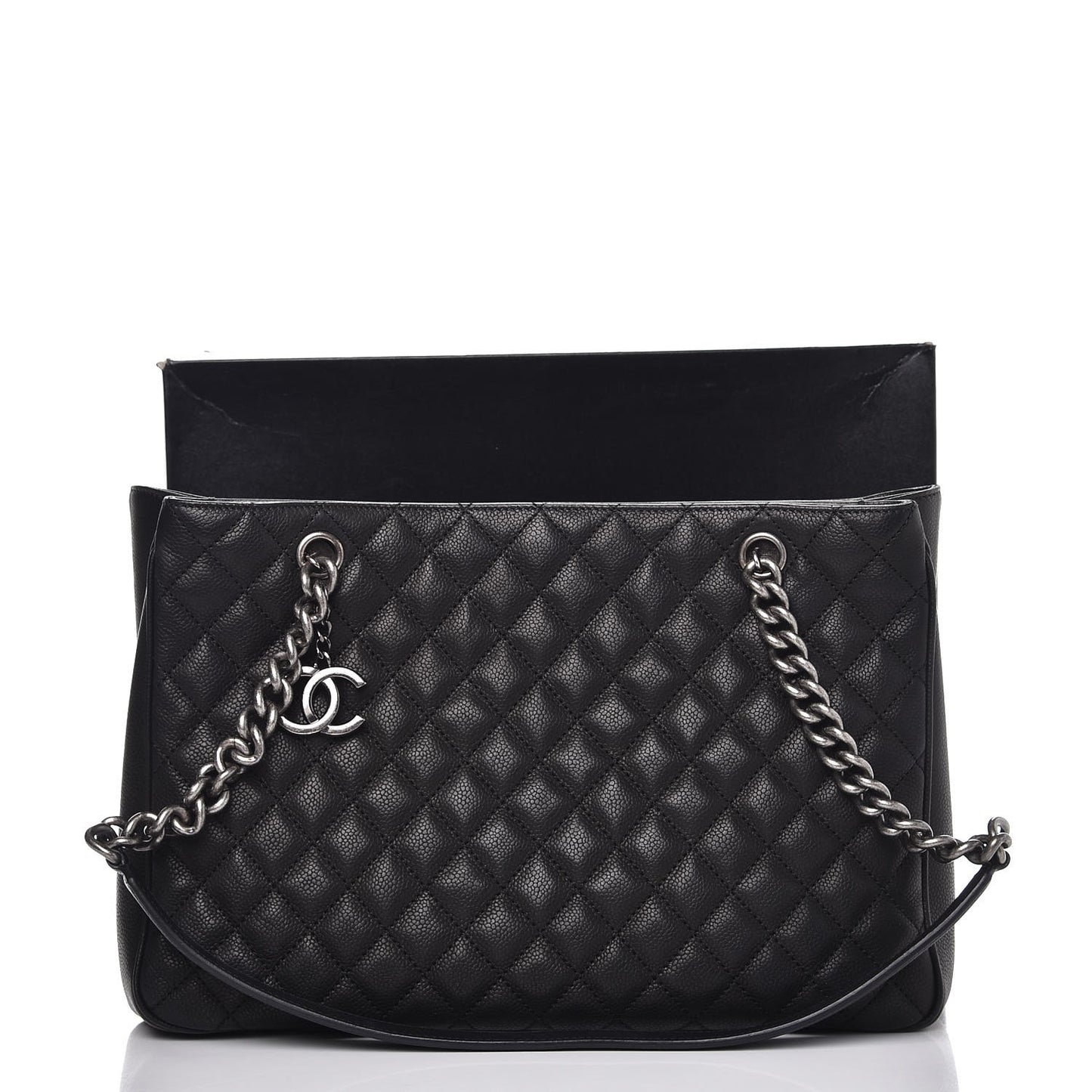 Caviar Quilted Medium Rock In Rome Tote Black